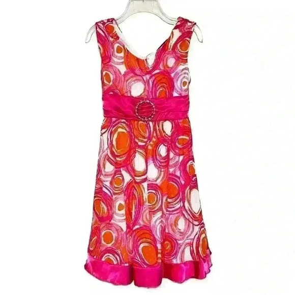 My Michelle Girls Pink Pleated Swirls Strappy Dress Mid Length Embellished 14 - Picture 1 of 9